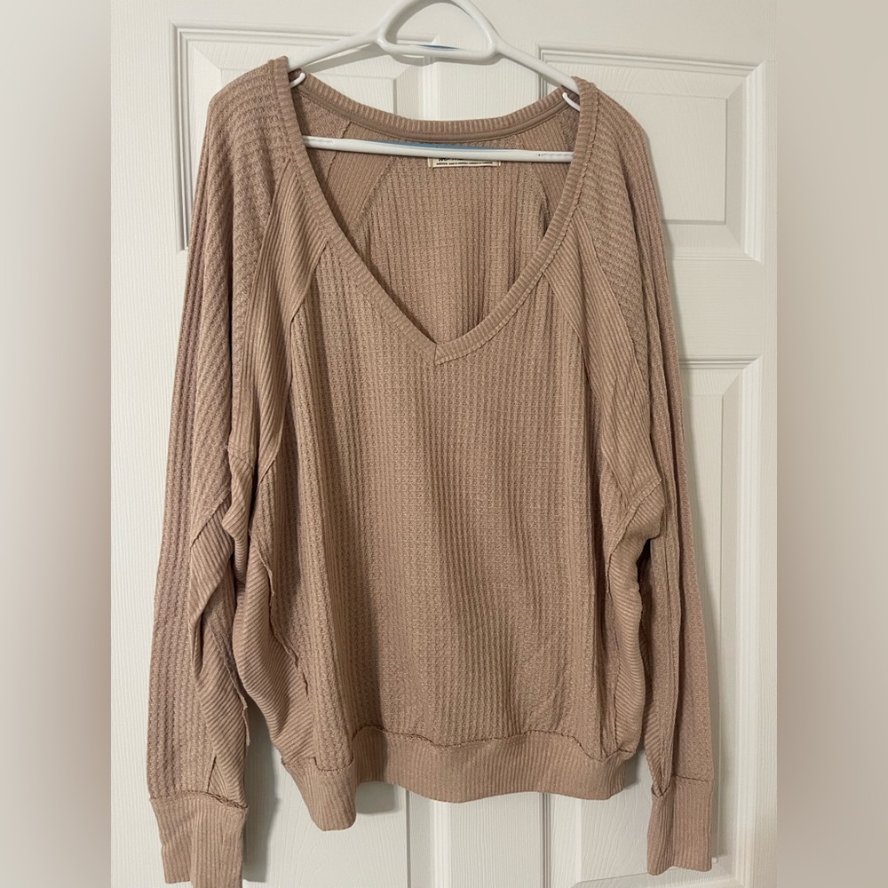 We The Free Tan V Neck Thermal Top.  Size M